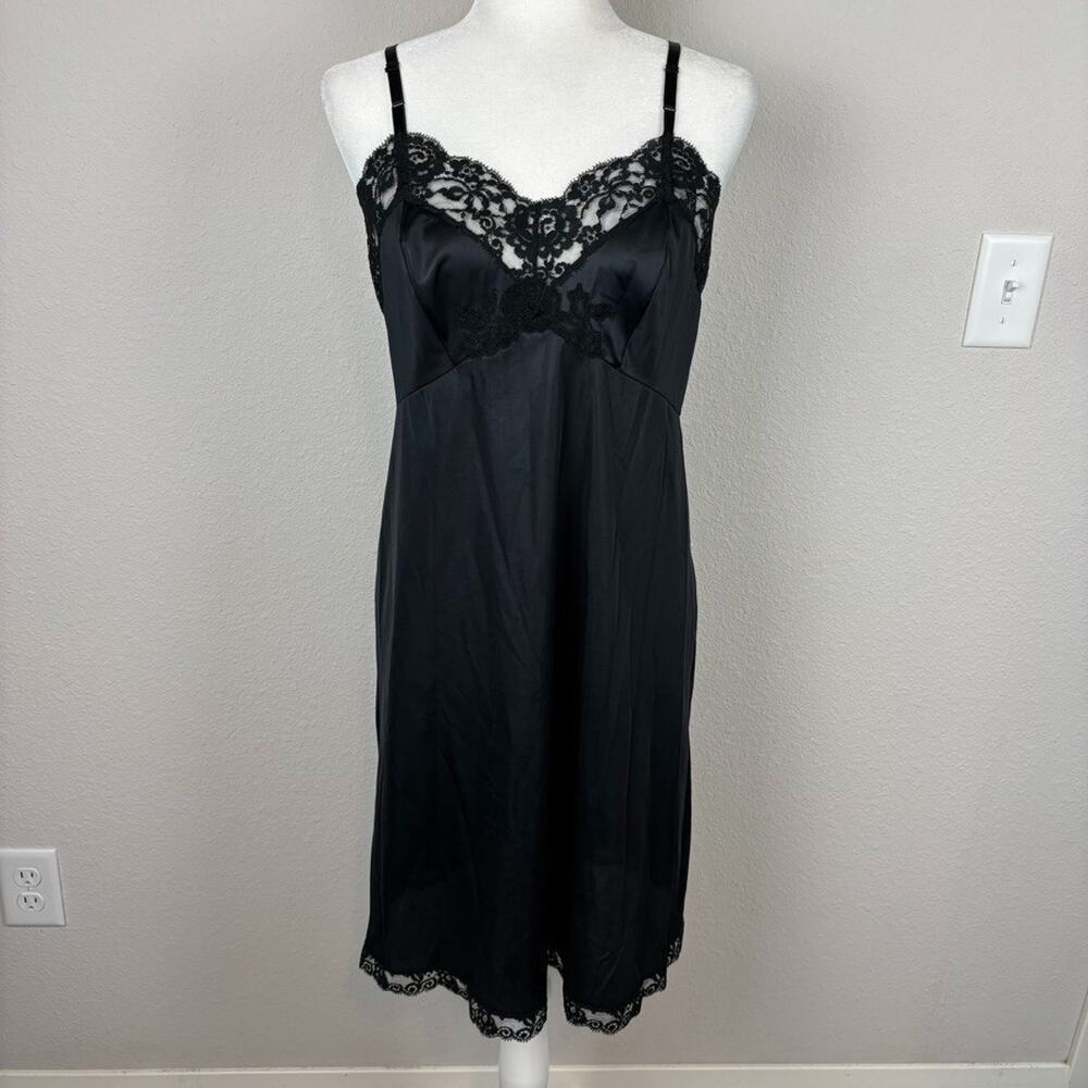 Vtg Van Raalte Nightgown Sz 36 Black Slip Dress Silky Lace Lingerie Whimsigoth